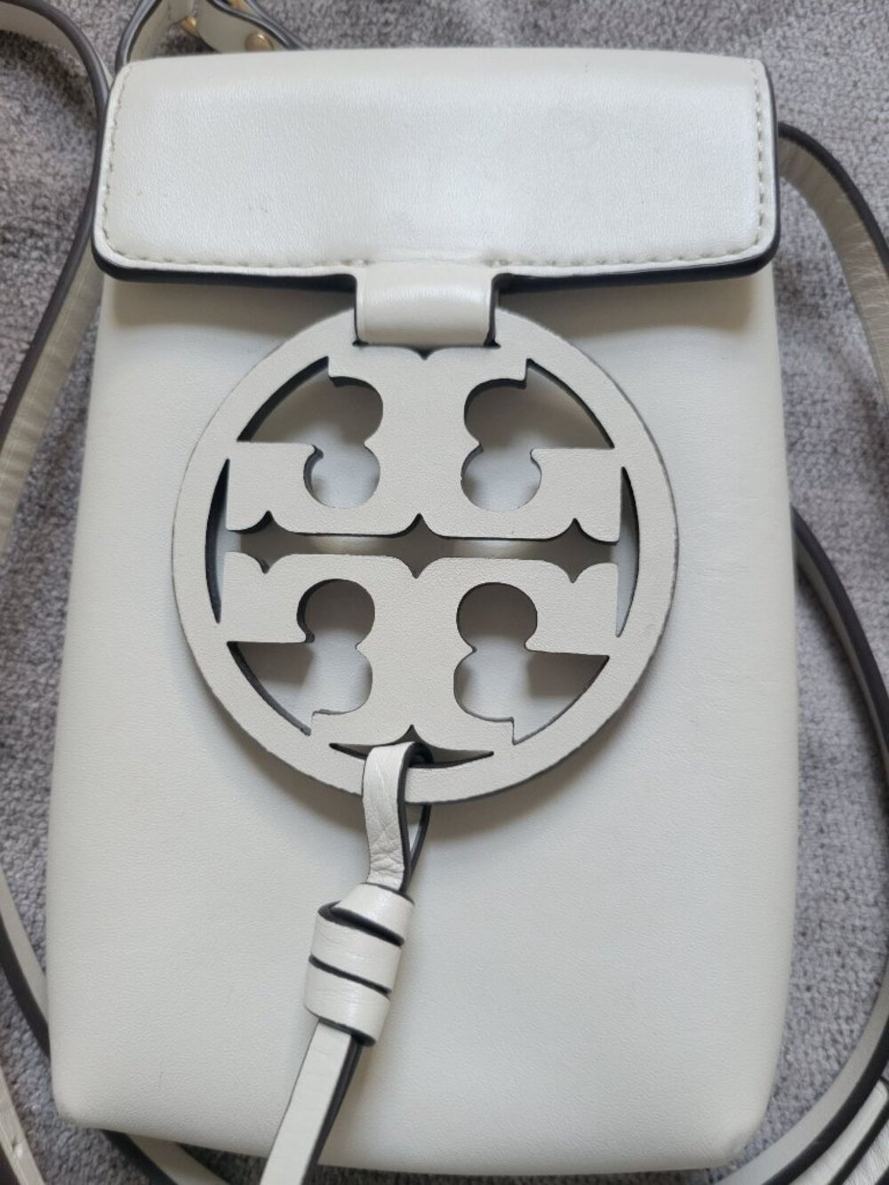 Tory Burch Miller phone Crossbody Bag Ivory leather Double T Logo Cellphone - Picture 4 of 11